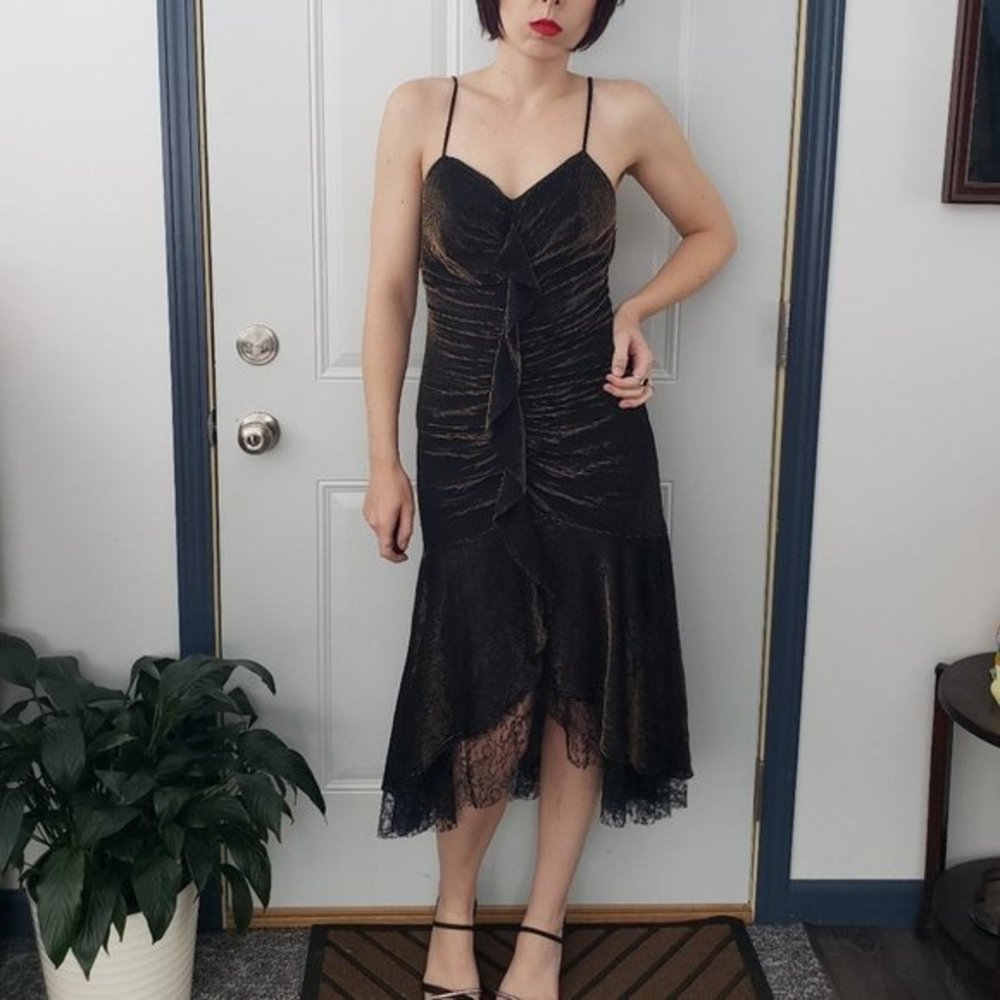 Vintage 80s Gold and Black Party Dress
